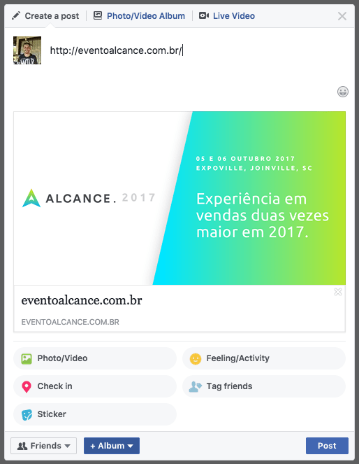 imagem de exemplo de um bom site de evento ao ser compartilhado no facebook