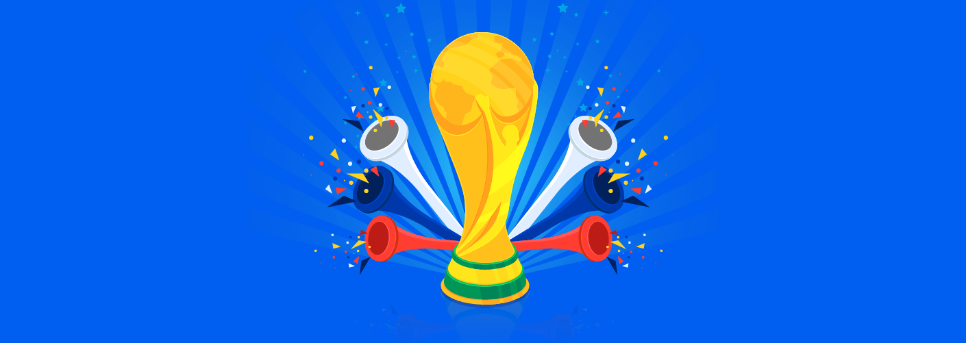 imagem da taça da copa do mundo na Rússia com vuvuzelas