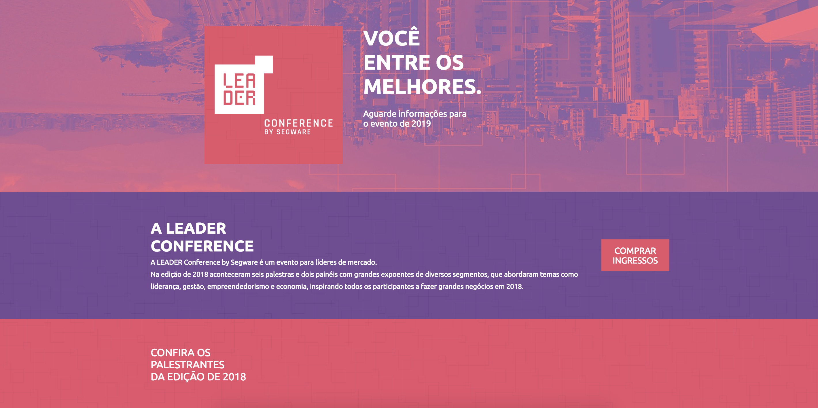 Primeira dobra do site do evento Leader Conference