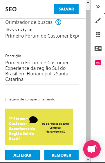 Cadastro dos itens de SEO no Promote