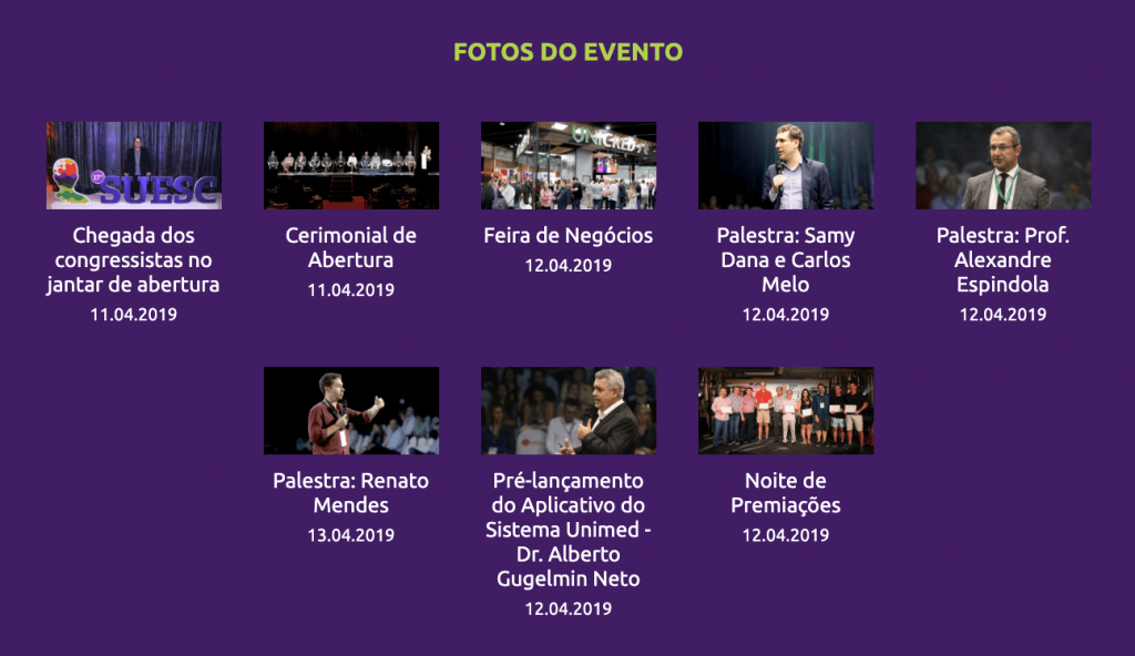 Área de fotos dentro do site do evento SUESC 2019