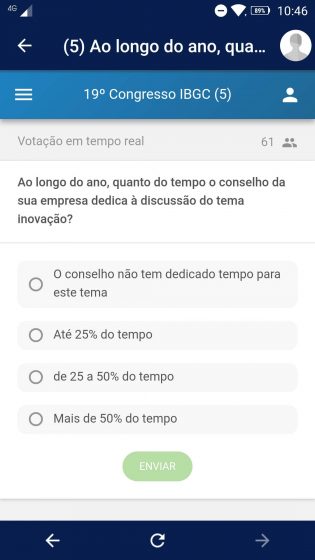 Área de enquetes do app do congresso IBGC